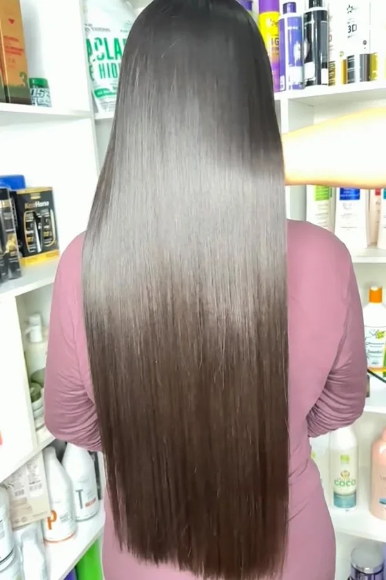 Pelo largo lacio con reflejos ceniza